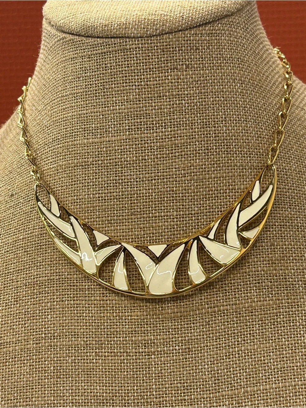 Monet modernist Gold-Tone White Enamel Statement Necklace